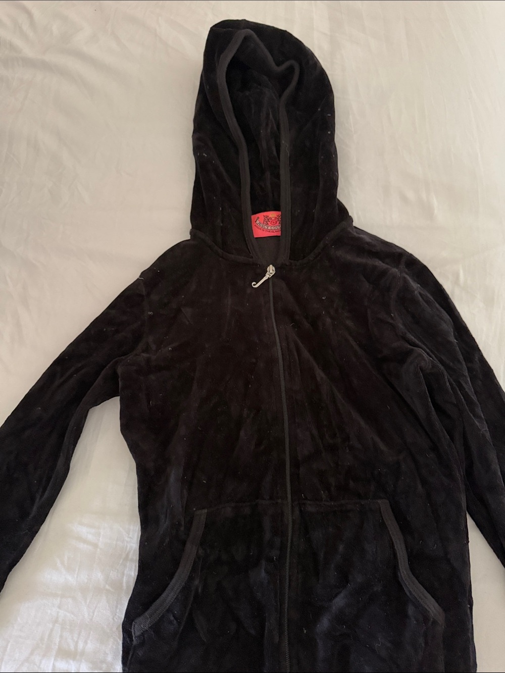 Black Velour Hooded Zip Jacket
